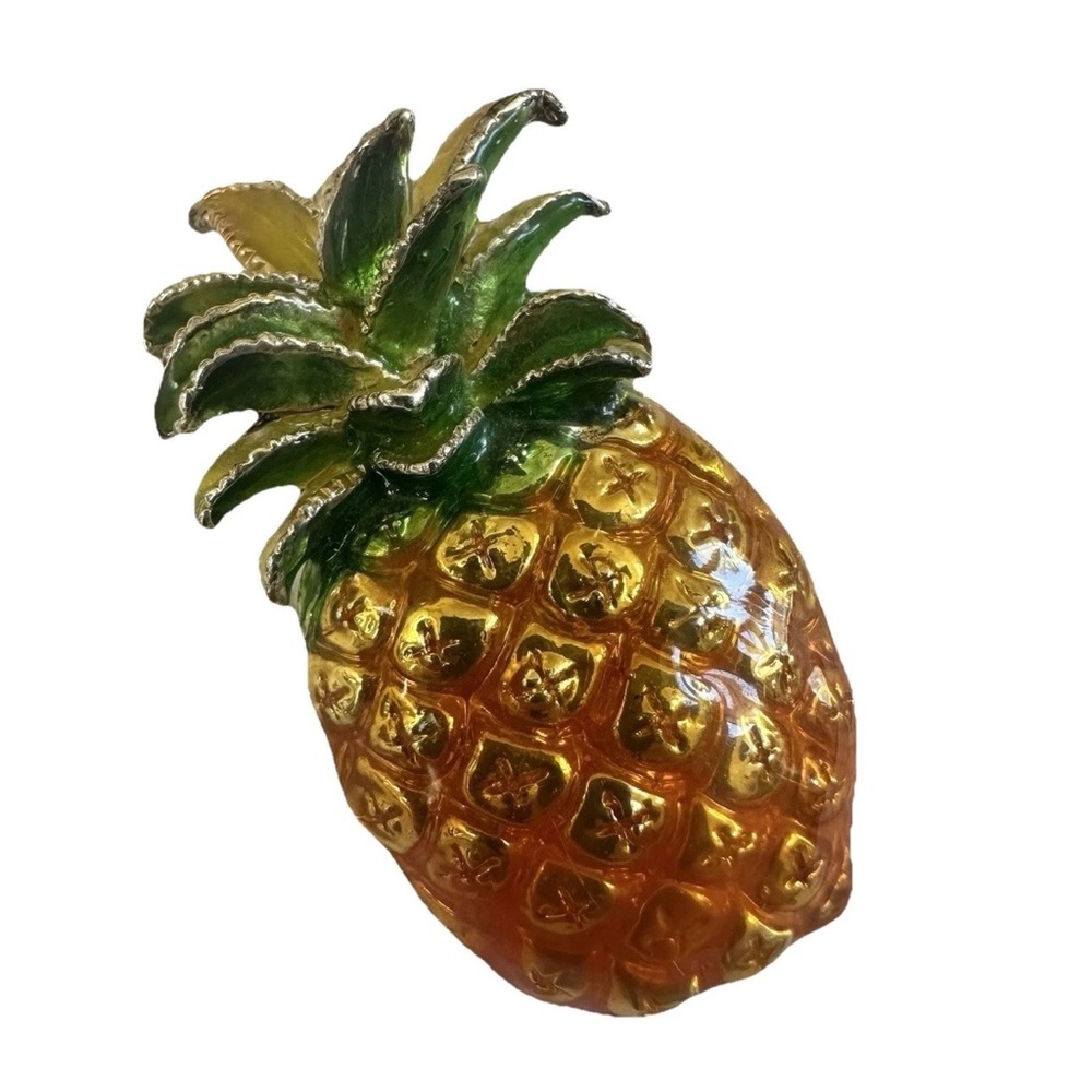 Vintage Pineapple Brooch Pendant Combo Gold Tone Orange Green Enamel Fruit Pin